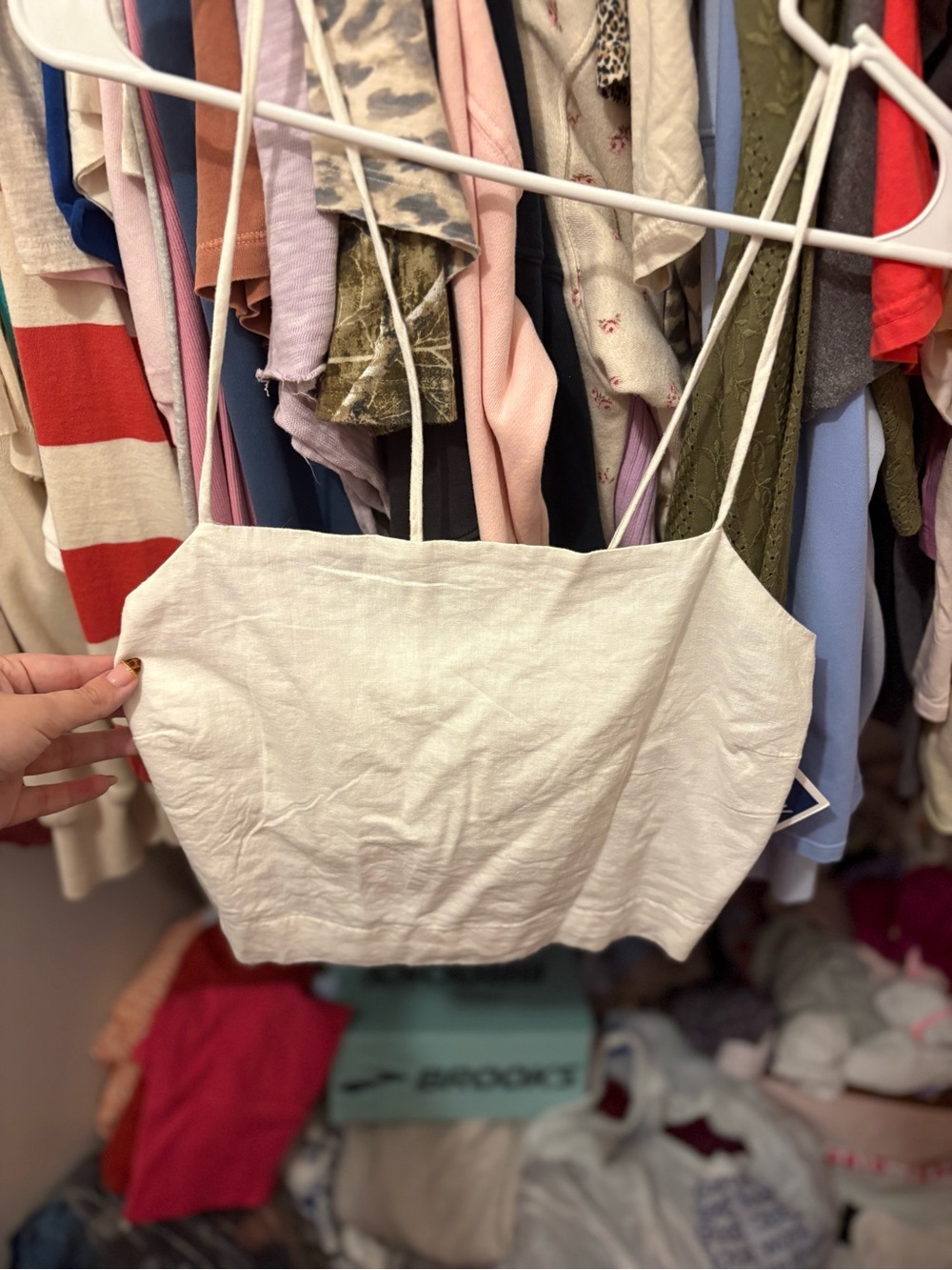 Cotton On White Linen-Style Tie-Back Crop Top